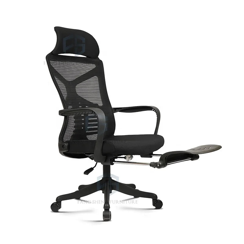 JMT-605642 Reclinable Mesh Office Chair with 360-Degree Swivel, Neck Support, and Foldable Footrest