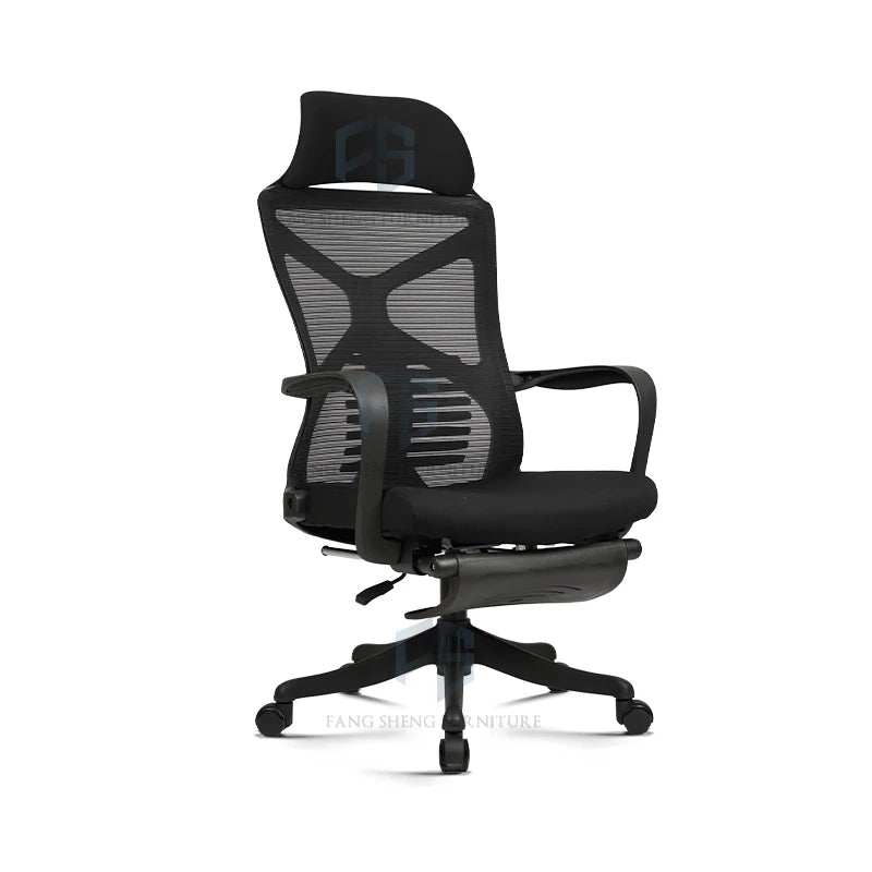 JMT-605642 Reclinable Mesh Office Chair with 360-Degree Swivel, Neck Support, and Foldable Footrest