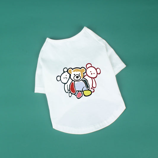 JMT-606346 Cute Cotton Short Sleeve Pet T-shirt featuring Adorable Three Bears Design in Various Colors