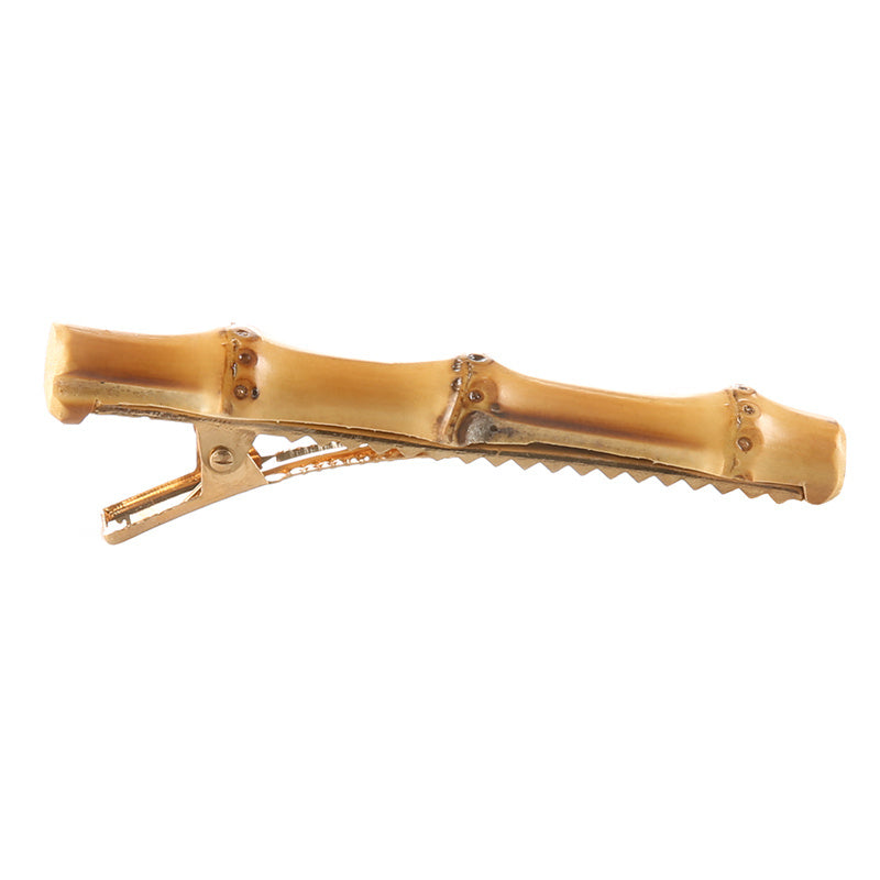 JMT-606410 Bamboo and Wood Hairpin Side Clip with Plaid Pattern in Brown