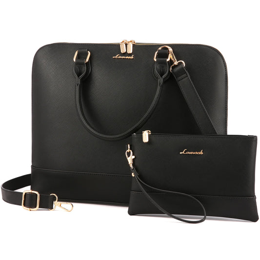 JMT-607690 Spacious PU Leather Laptop Tote and Crossbody Bag Set for 15.6-inch Laptops