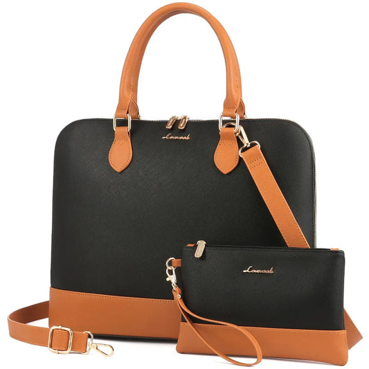 JMT-607690 Spacious PU Leather Laptop Tote and Crossbody Bag Set for 15.6-inch Laptops