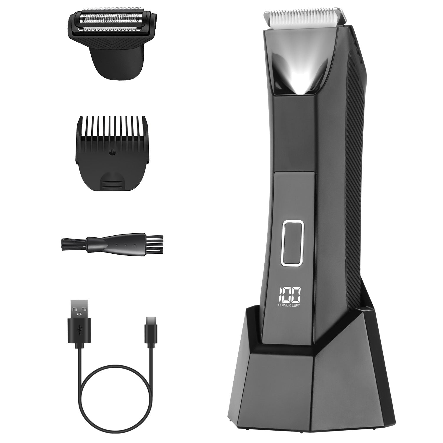 JMT-608010 2 In 1 Cordless Electric Body Trimmer for Men with LED Light and Digital Display, IPX7 Waterproof Razor for Beard, Groin, and Body Hair