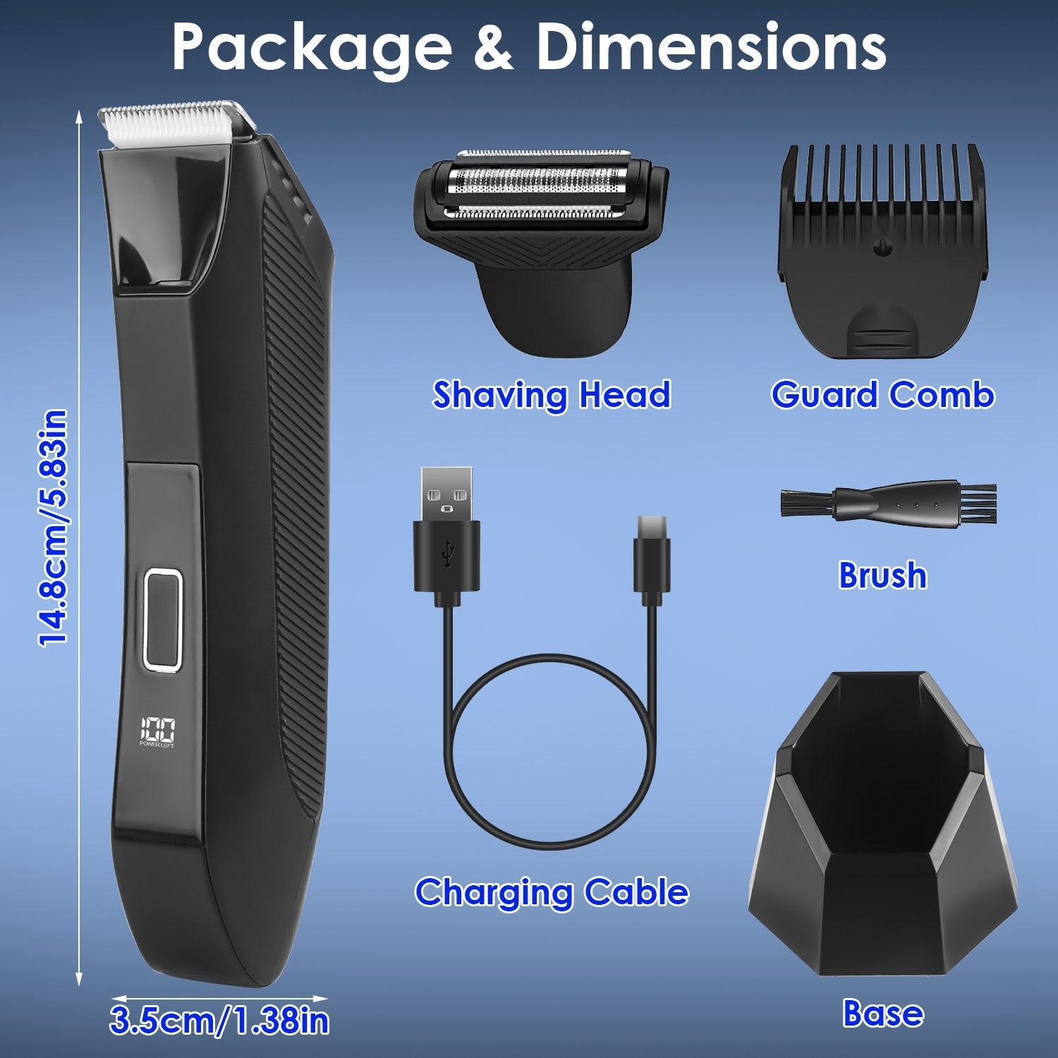 JMT-608010 2 In 1 Cordless Electric Body Trimmer for Men with LED Light and Digital Display, IPX7 Waterproof Razor for Beard, Groin, and Body Hair