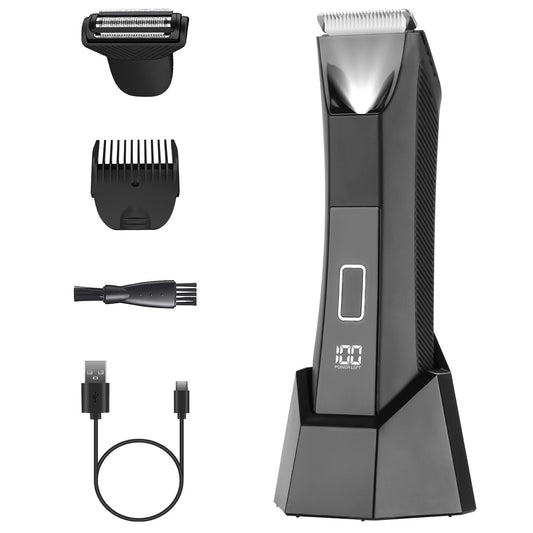 JMT-608010 2 In 1 Cordless Electric Body Trimmer for Men with LED Light and Digital Display, IPX7 Waterproof Razor for Beard, Groin, and Body Hair