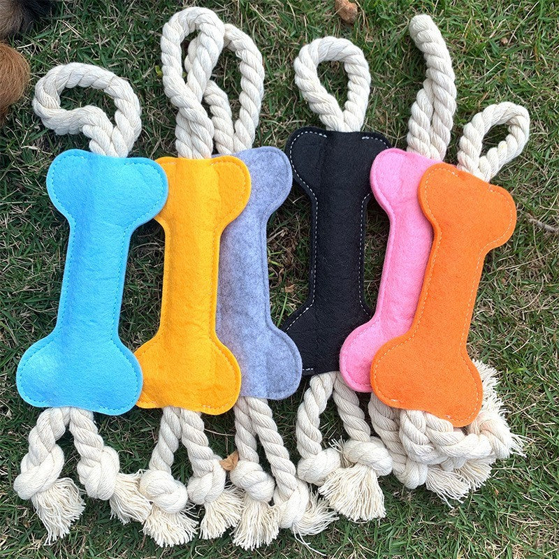 JMT-608010 Interactive Felt Bone Shaped Dog Toy - Bite Resistant Rope Knot Puzzle for Training - 16x7 cm, 41g
