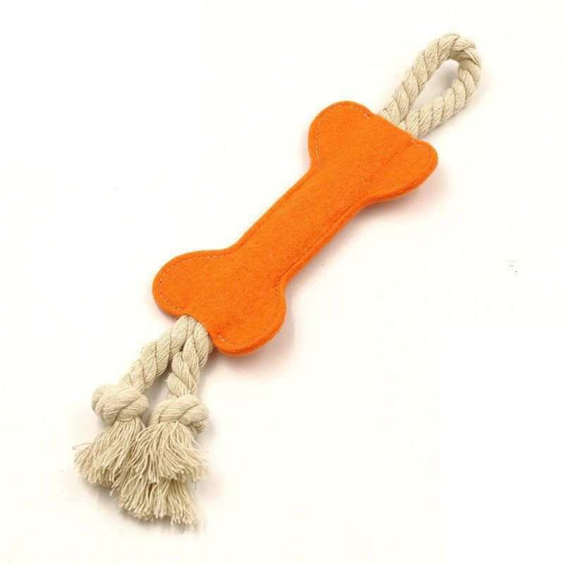 JMT-608010 Interactive Felt Bone Shaped Dog Toy - Bite Resistant Rope Knot Puzzle for Training - 16x7 cm, 41g