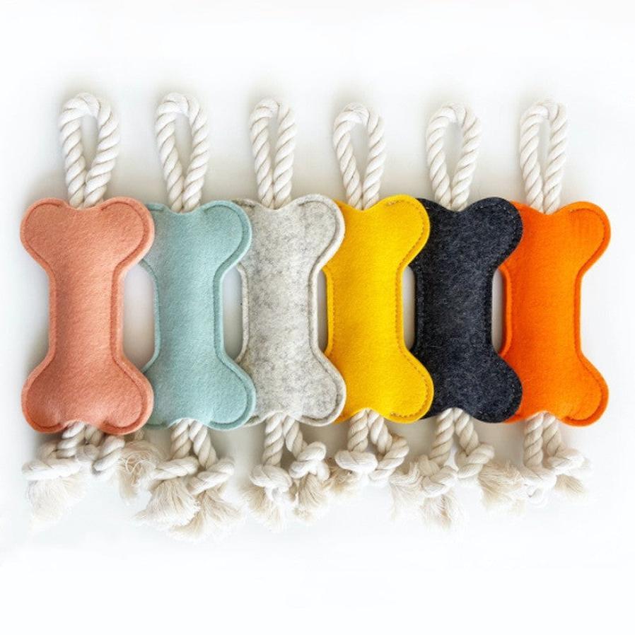 JMT-608010 Interactive Felt Bone Shaped Dog Toy - Bite Resistant Rope Knot Puzzle for Training - 16x7 cm, 41g