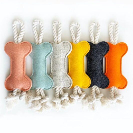 JMT-608010 Interactive Felt Bone Shaped Dog Toy - Bite Resistant Rope Knot Puzzle for Training - 16x7 cm, 41g