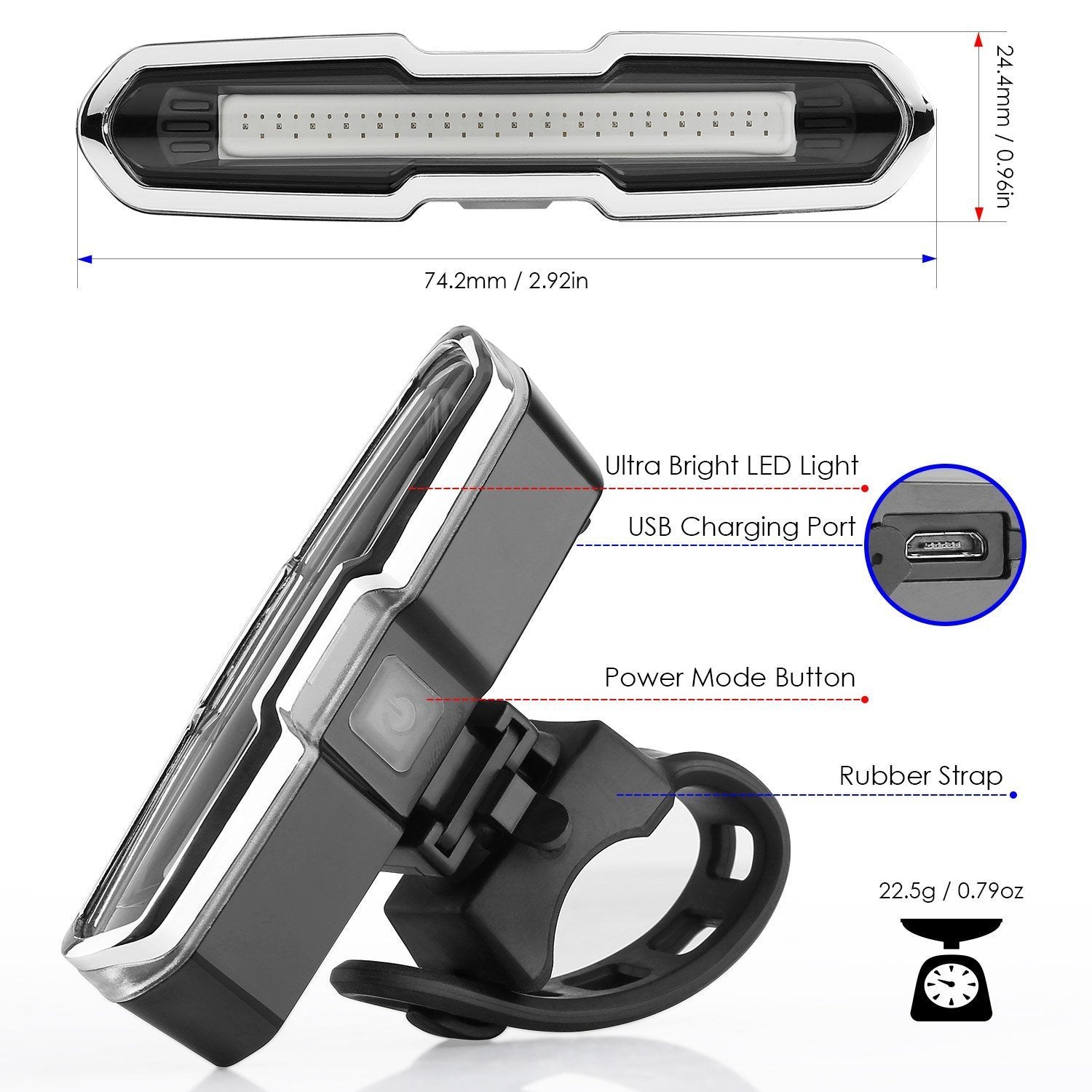 JMT-609098 USB Rechargeable Red and Blue Mountain Bike Taillights for Enhanced Visibility