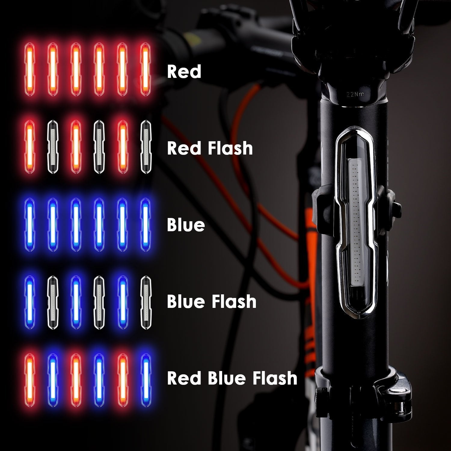JMT-609098 USB Rechargeable Red and Blue Mountain Bike Taillights for Enhanced Visibility