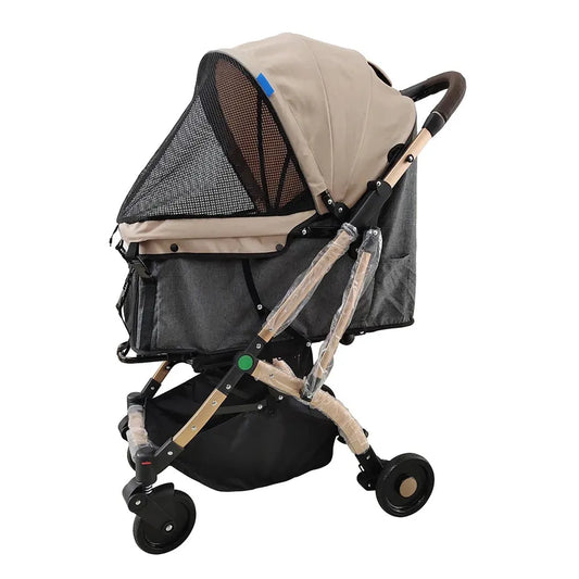 JMT-609290 Lightweight Folding Pet Stroller for Cats and Dogs with Detachable Carrier and 180° Reversible Canopy, All-Terrain 4-Wheel Design