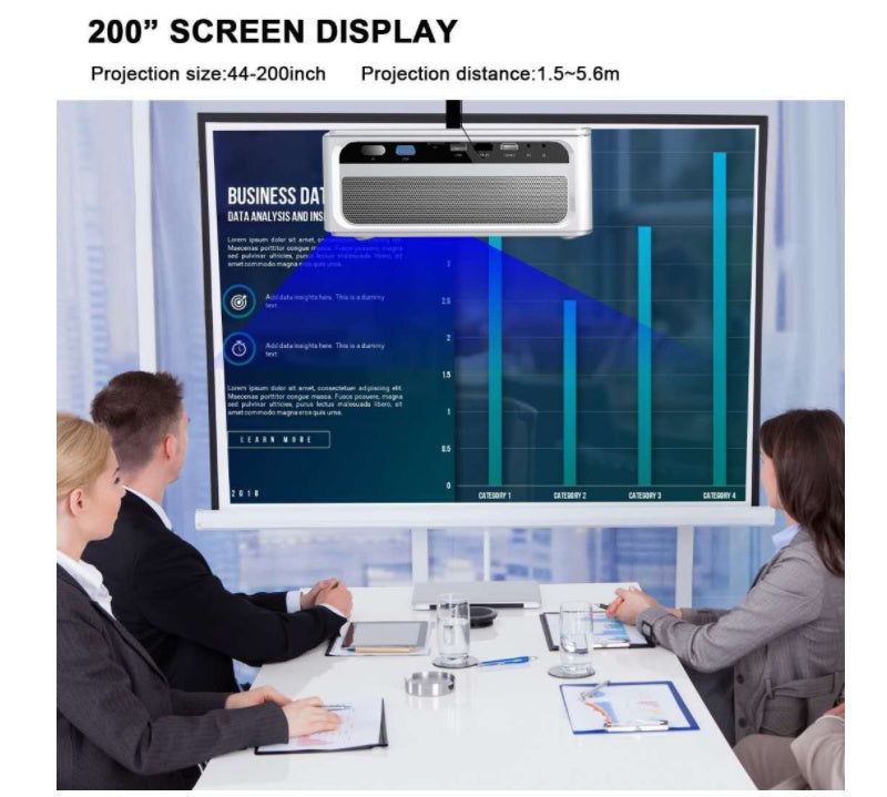JMT-609354 HD Mini Portable Projector with 8000 Lumens Brightness and 1280x720 Resolution