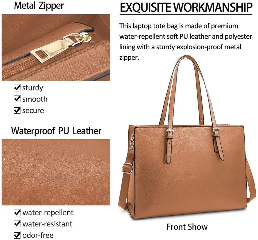 JMT-609674 15.6 Inch Leather Tote Bag for Women - Custom Soft Laptop Bag