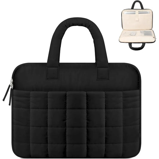 JMT-609994 Chic Quilted Puffer Laptop Sleeve Bag with Fluffy Puffy Sleeve Design