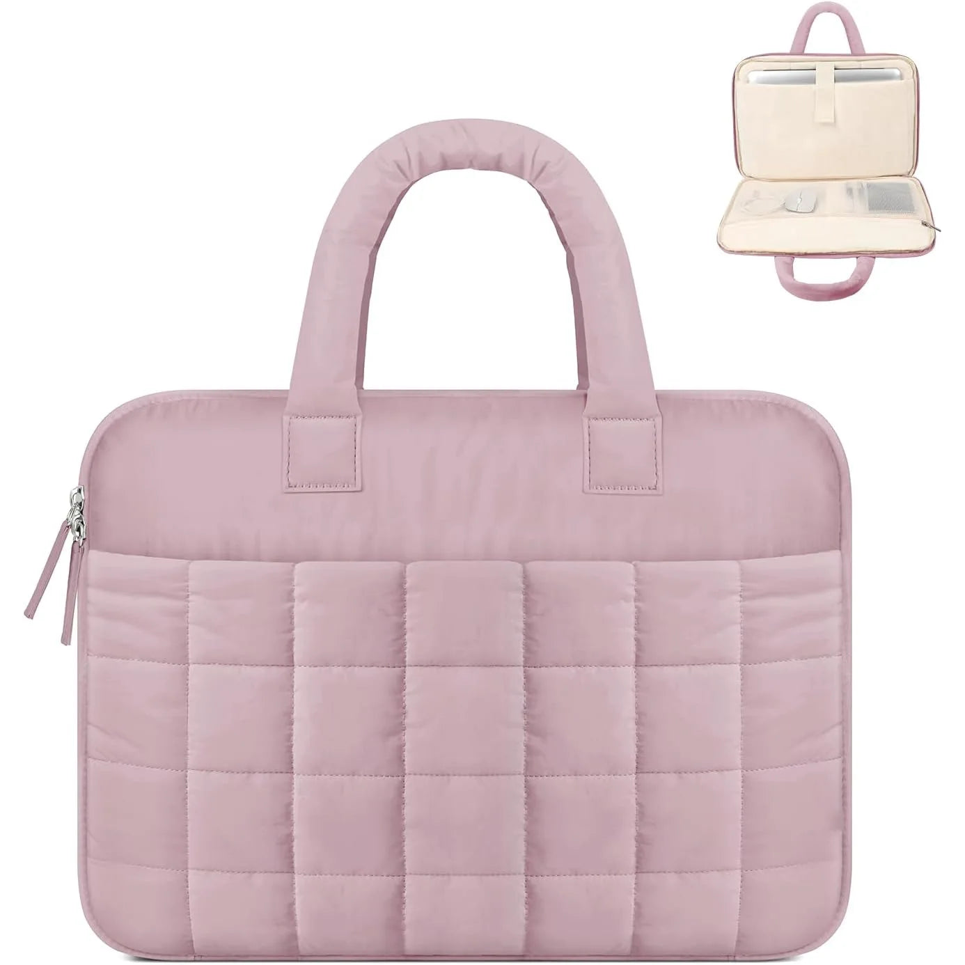 JMT-609994 Chic Quilted Puffer Laptop Sleeve Bag with Fluffy Puffy Sleeve Design