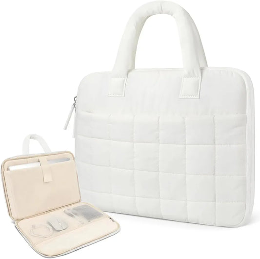 JMT-609994 Chic Quilted Puffer Laptop Sleeve Bag with Fluffy Puffy Sleeve Design