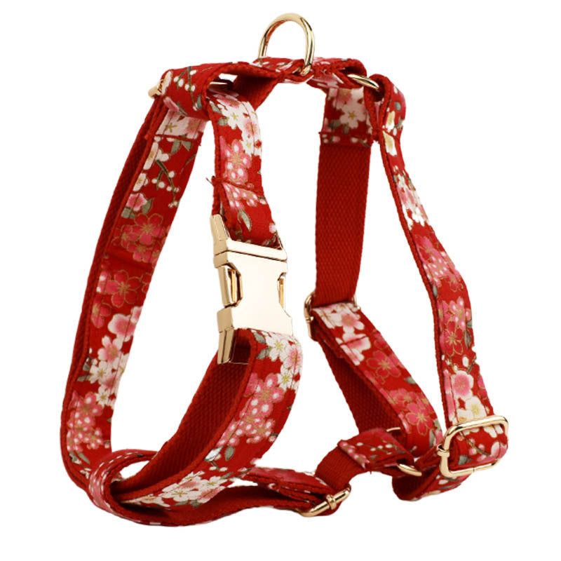 JMT-609994 Floral Design Dog Collar with Alloy Buckle and Leash Set, Includes Bow and Poop Bag