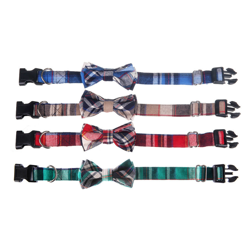 JMT-611146 Pet Bow Collar - Grid Pattern Cloth Accessory for Small to Large Dogs, Size S/M Options Available