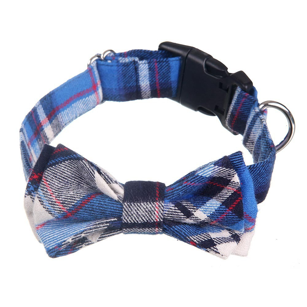 JMT-611146 Pet Bow Collar - Grid Pattern Cloth Accessory for Small to Large Dogs, Size S/M Options Available
