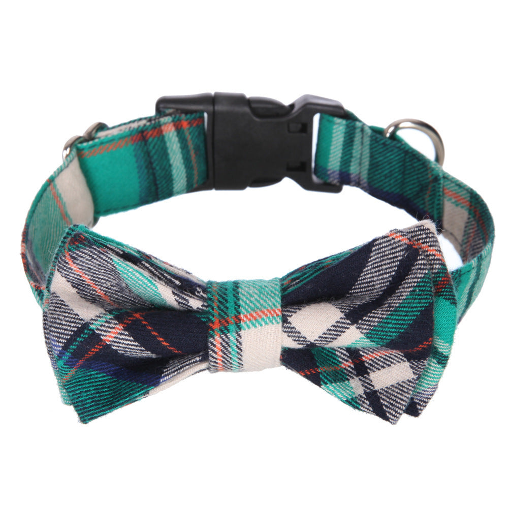 JMT-611146 Pet Bow Collar - Grid Pattern Cloth Accessory for Small to Large Dogs, Size S/M Options Available