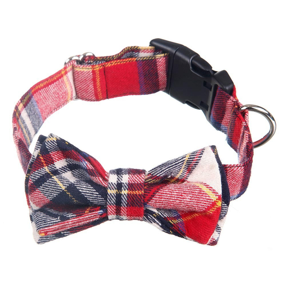 JMT-611146 Pet Bow Collar - Grid Pattern Cloth Accessory for Small to Large Dogs, Size S/M Options Available