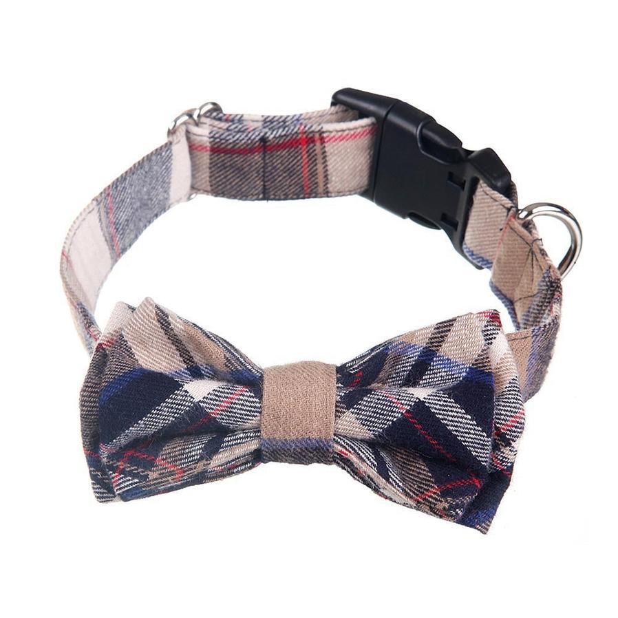 JMT-611146 Pet Bow Collar - Grid Pattern Cloth Accessory for Small to Large Dogs, Size S/M Options Available
