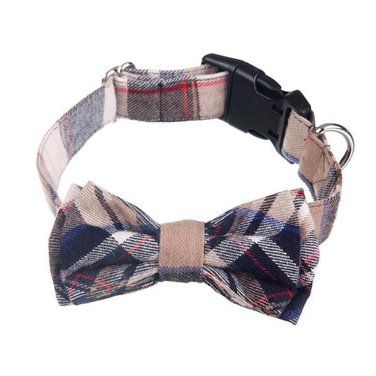 JMT-611146 Pet Bow Collar - Grid Pattern Cloth Accessory for Small to Large Dogs, Size S/M Options Available