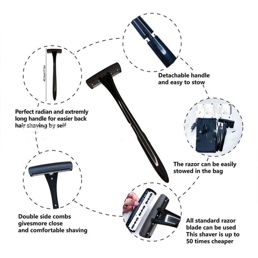 JMT-611722 Portable Manual Shaver with Double-Sided Blade in Black - Compact Design for Easy Grooming