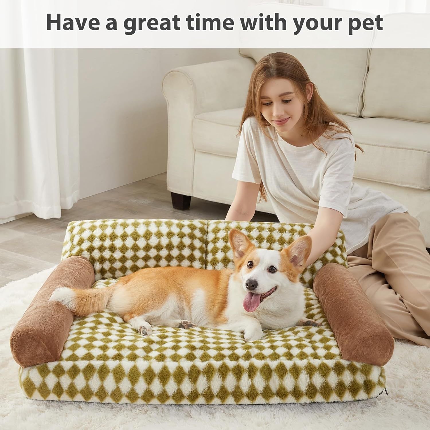 JMT-611786 Cozy Cat and Dog Sofa Bed with Non-Slip Base and Washable Cover for Small Pets