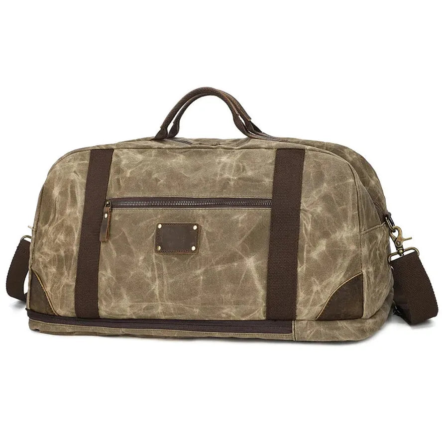 JMT-611850 Retro Large Capacity Canvas Travel Bag with Leather Accents