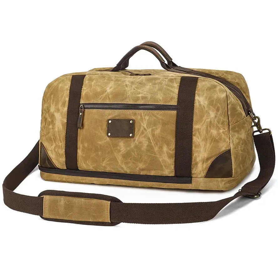 JMT-611850 Retro Large Capacity Canvas Travel Bag with Leather Accents