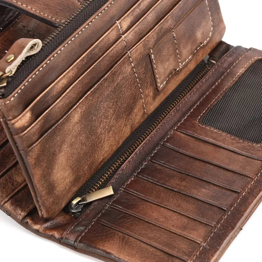 JMT-611850 Retro Leather Wallet with Multi-Card Slots and Snap Closure in Genuine Cowhide
