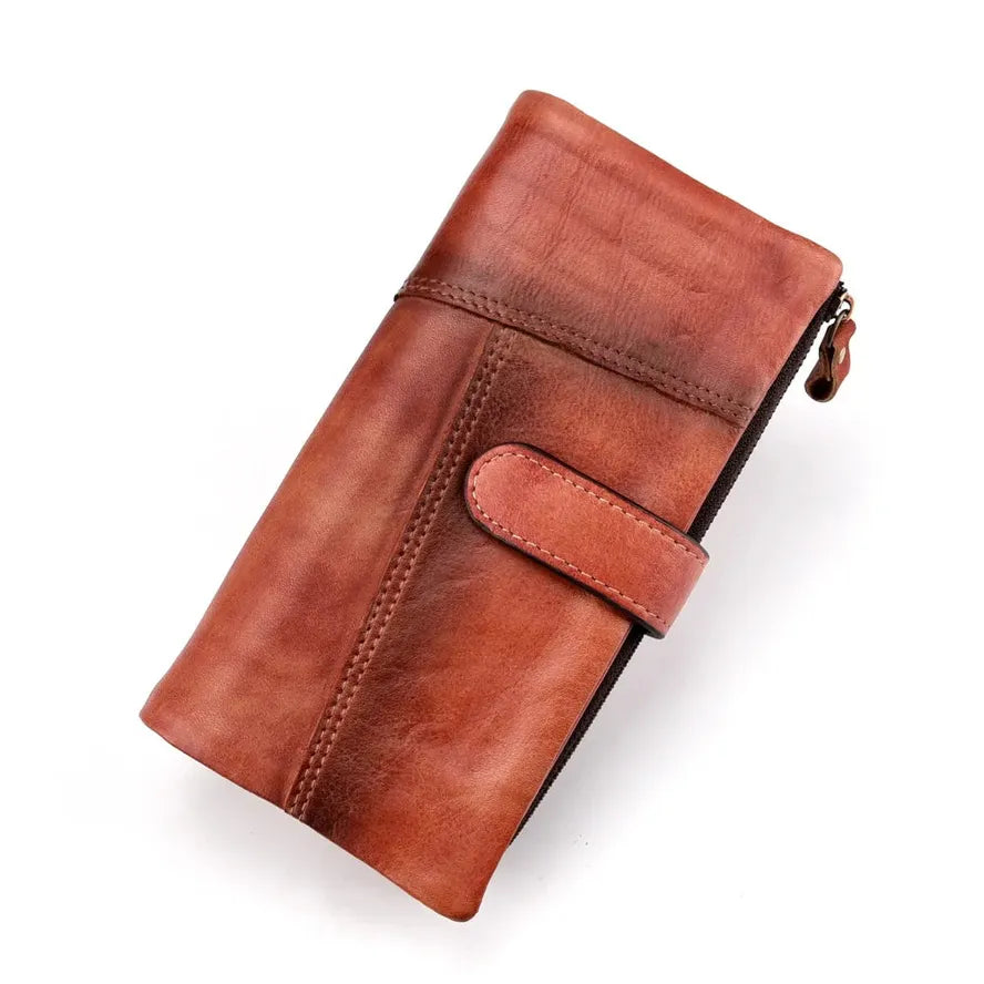 JMT-611850 Retro Leather Wallet with Multi-Card Slots and Snap Closure in Genuine Cowhide