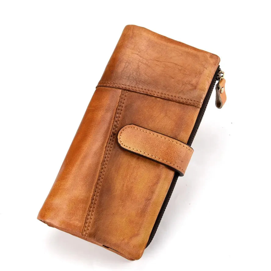 JMT-611850 Retro Leather Wallet with Multi-Card Slots and Snap Closure in Genuine Cowhide