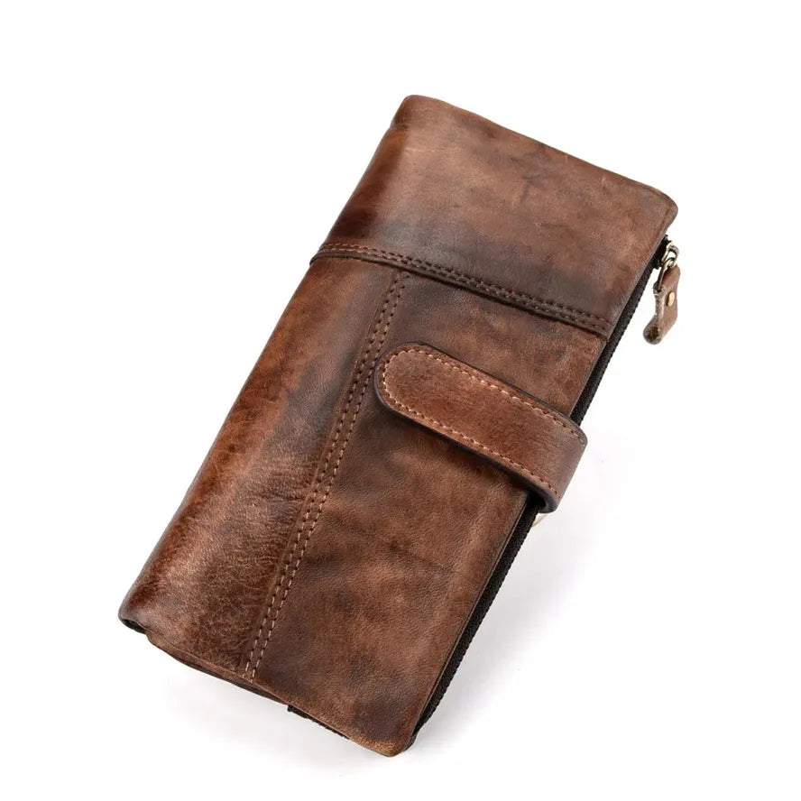 JMT-611850 Retro Leather Wallet with Multi-Card Slots and Snap Closure in Genuine Cowhide