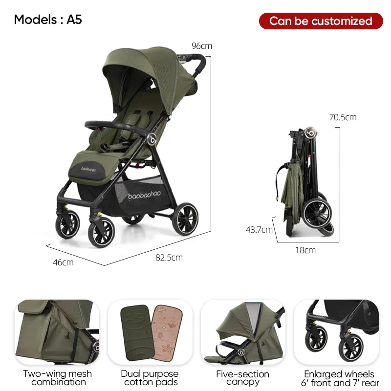 JMT-612618 Lightweight Travel Stroller for Airplane, Ultra Compact Folding Pushchair with Single Lever Handle