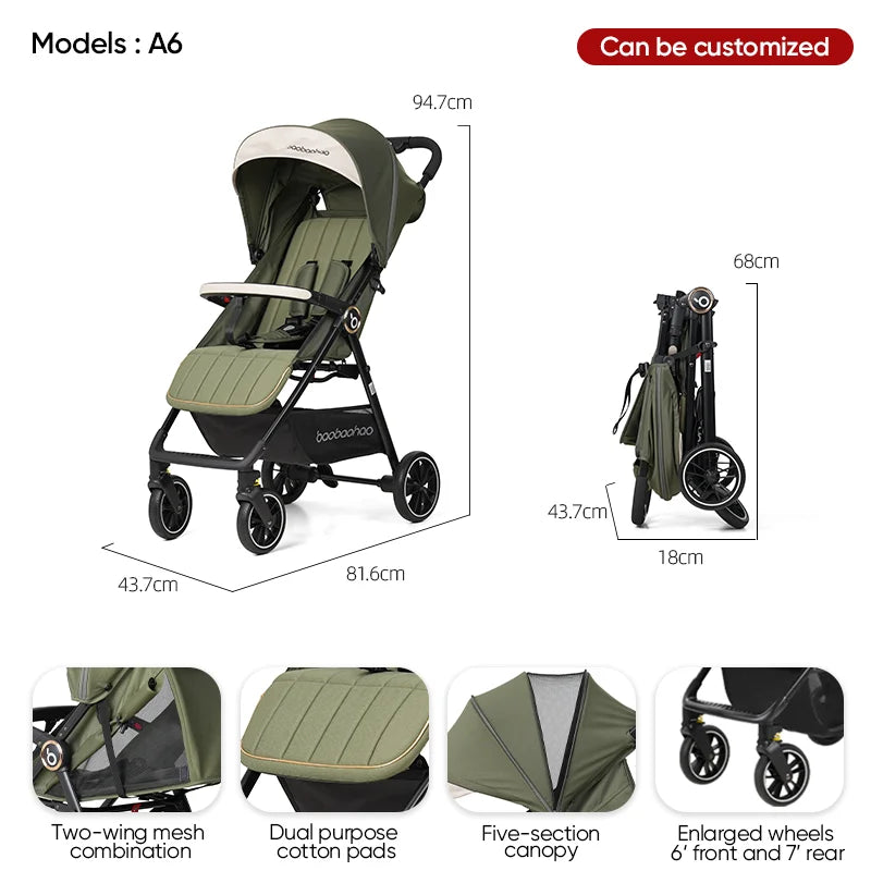 JMT-612618 Lightweight Travel Stroller for Airplane, Ultra Compact Folding Pushchair with Single Lever Handle