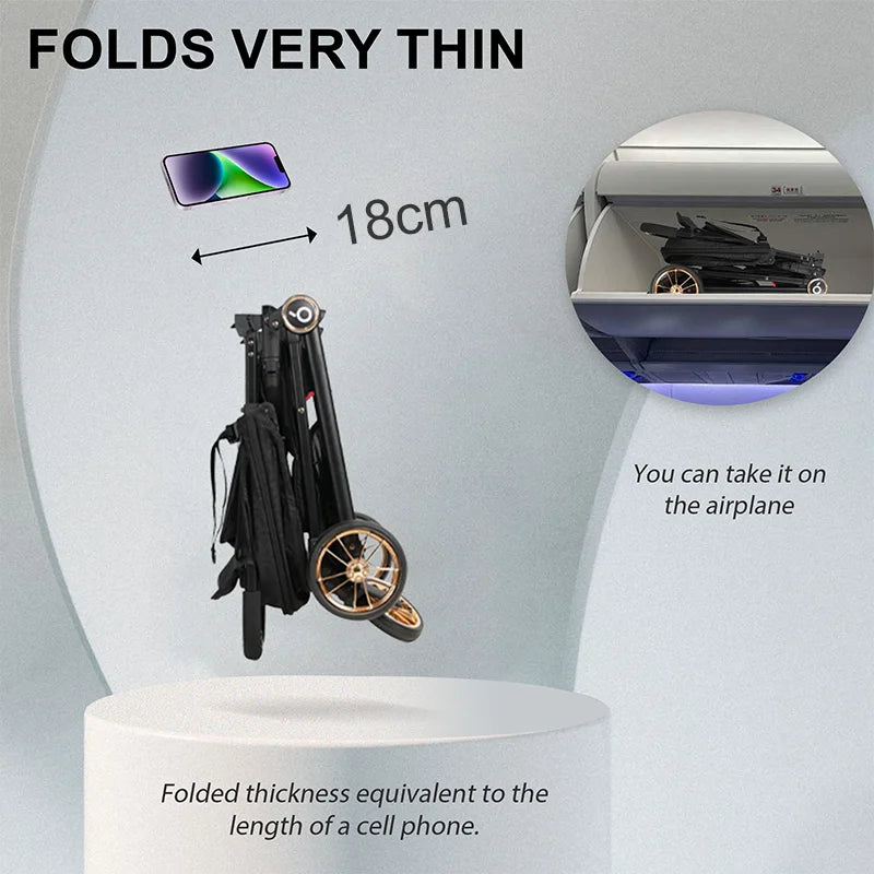 JMT-612618 Lightweight Travel Stroller for Airplane, Ultra Compact Folding Pushchair with Single Lever Handle