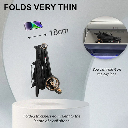 JMT-612618 Lightweight Travel Stroller for Airplane, Ultra Compact Folding Pushchair with Single Lever Handle