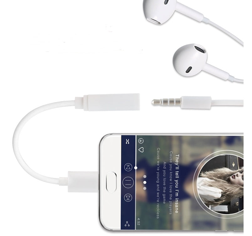 JMT-612810 Type-C to 3.5mm Audio Cable for Universal Headphones - 11.5cm Length, White, PVC Wire with ABS Shell