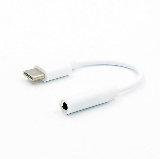 JMT-612810 Type-C to 3.5mm Audio Cable for Universal Headphones - 11.5cm Length, White, PVC Wire with ABS Shell