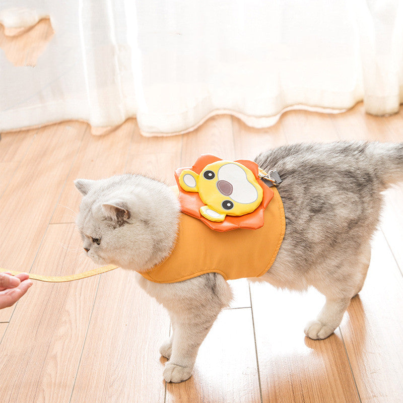 JMT-613258 Cute Animal-Shaped Vest Traction Rope for Cats - Durable Polyester Walking Harness