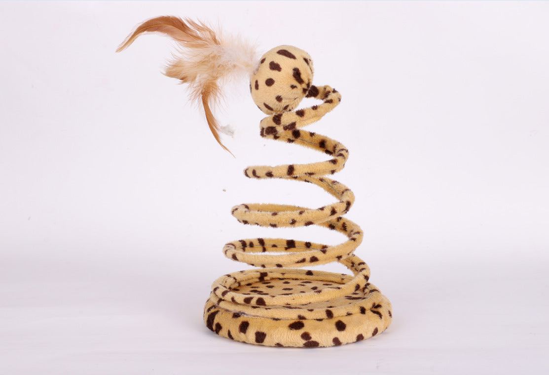 JMT-613450 Plush Spring Snake Cat Toy with Feather and Ball - Leopard Green, 25cm