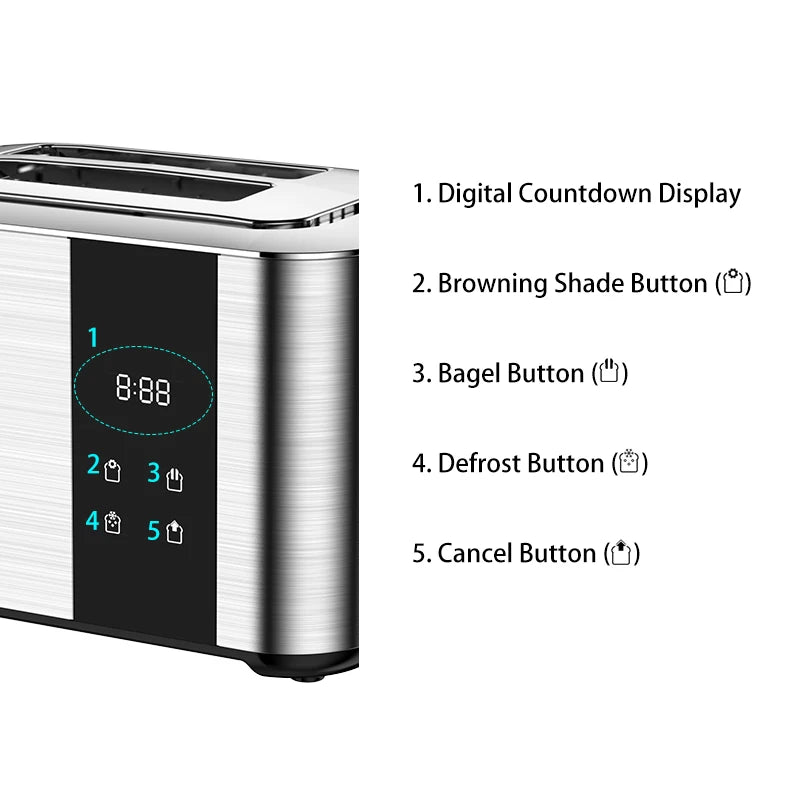 JMT-613578 Digital Touch Screen 2-Slice Toaster with Adjustable Settings