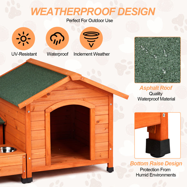 JMT-613642 Spacious Eco-Friendly Fir Wood Cat and Dog House with Food Bowl and Storage Bucket - 88x106x77cm