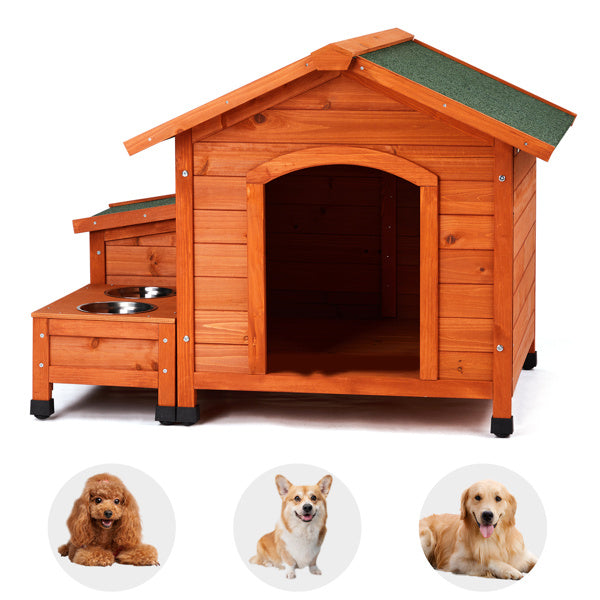 JMT-613642 Spacious Eco-Friendly Fir Wood Cat and Dog House with Food Bowl and Storage Bucket - 88x106x77cm