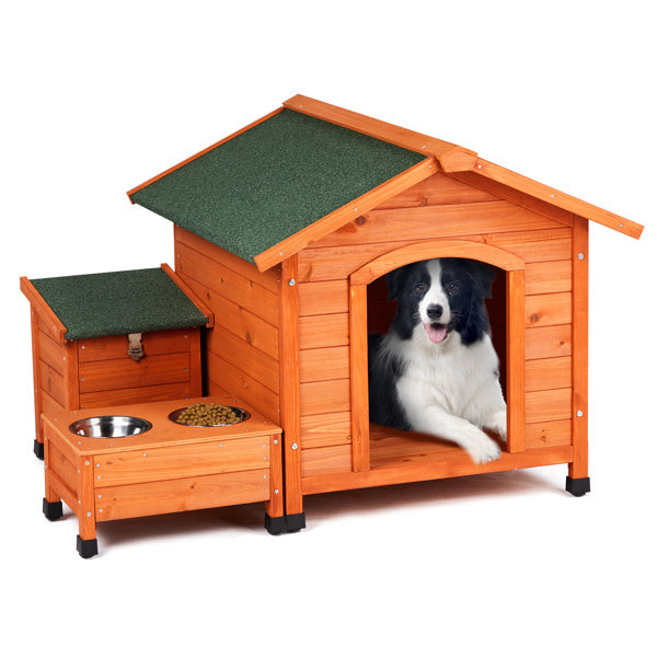 JMT-613642 Spacious Eco-Friendly Fir Wood Cat and Dog House with Food Bowl and Storage Bucket - 88x106x77cm