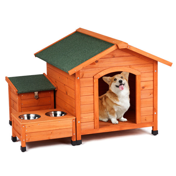 JMT-613642 Spacious Eco-Friendly Fir Wood Cat and Dog House with Food Bowl and Storage Bucket - 88x106x77cm
