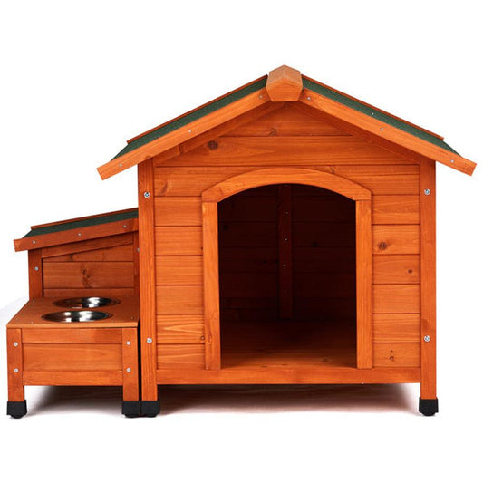 JMT-613642 Spacious Eco-Friendly Fir Wood Cat and Dog House with Food Bowl and Storage Bucket - 88x106x77cm